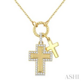 10K Yellow Gold Diamond Cross Charm Pendant, 0.20Carat TW