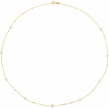 14K Yellow Cultured White Freshwater Pearl 9-Station 18"