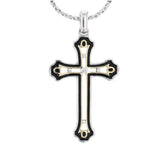 Sterling Silver Cross with Yellow Gold and Black Enamel accents