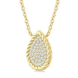 10K Yellow Gold Pave Set Pear Shape Round Cut Diamond Fashion Pendant, 0.20Carat TW