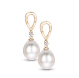 14KY Freshwater Pearl and Diamond Earrings w/ 0.03 ctw