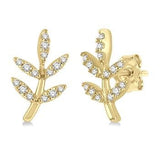 10KY Diamond Leaf Petite Fashion Earrings w/ 0.12 ctw