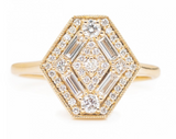 Yellow Gold Diamond Cluster Hexagon Shield Ring