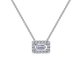 Sterling Silver & Platinum Simulated Diamond Baguette Pendant w/ 0.26 ctw CZs