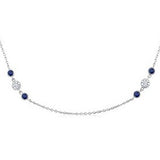2.25 MM Sapphire and .50 CArat TW  Round Cut Diamond Precious Station Necklace