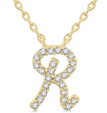 10K Yellow Gold Diamond Initial "R" Necklace, 0.07 Carat TW