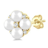 10K Yellow Gold 3 MM Cultured Pearl and Diamond Fashion Stud Earrings, 0.05Carat TW