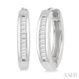 10KW Diamond Inlay Baguette Huggie Earrings w/ 0.10 ctw