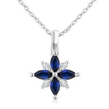 10K White Gold 4X2Marquise Shape Sapphire Diamond Pendant, 0.04Carat TW