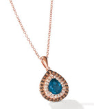 14KR Deep Sea Blue Topaz  w/ 0.3 ct Dia. & 0.7 ct Tpz., 18" Chain