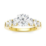 14K Yellow /White Gold 2.0Carat Diamond Round with 1.0Carat TW Oval Diamonds Engagement Ring - Semi-Mount