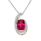 18KW Tourmaline & Diamond Pendant w/ 4.56 ctw Cushion Tour. & 0.22 ctw Dia. 18" Box Chain