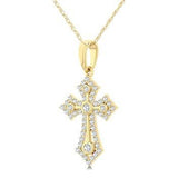 10K Yellow Gold Diamond Cross Pendants, 0.25Carat TW