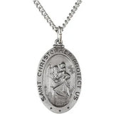 Sterling Silver Oval St. Christopher Pendant with 24" Chain