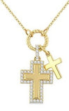 10K Yellow Gold Diamond Cross Charm Pendant, 0.20Carat TW