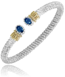 Sterling Silver/14K Yellow Gold 4MM London Blue Oval Bracelet with .12Carat TW Diamonds