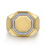 Yellow Gold Hexagon Diamond Fashion Ring with Sand Blast Finish