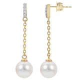 14KY Akoya Cultured Dangle Pearl Earrings with Diamonds