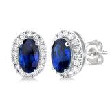 10K White Gold Diamond and Sapphire Stud Earrings, 0.13 Carat TW