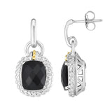 Sterling Silver & 18KY Accents Black Onyx Post Drop Earrings w/ 10 x 8 mm