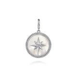 Sterling Silver Bujukan White Sapphire and MOP Round Compass Medallion Pendant