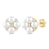 10K Yellow Gold 3 MM Cultured Pearl and Diamond Fashion Stud Earrings, 0.05Carat TW