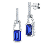 14K White Gold Lab Grown Blue Sapphire and Diamond Drop Earrings, 3.53 Carat TW