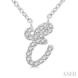 10K White Gold Script Diamond "E" Necklace, 0.07 Carat TW