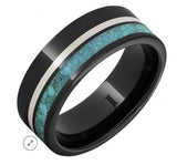 Black Diamond Ceramic Men’s Ring With Turquoise And Sterling Silver