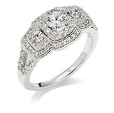 14KW Diamond 3 Stone & Halos Engagement Ring w/ 1.0 ctw, Size 7.25