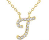 10K Yellow Gold Diamond Initial "T" Necklace, 0.05 Carat TW