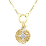 10K Yellow Gold Diamond Moon & Star Fluted Fashion Pendant, 0.12Carat TW