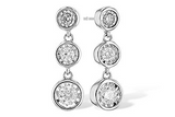 14K White Gold Diamond Bezel Set Three Stone Drop Earrings, 0.20Carat TW