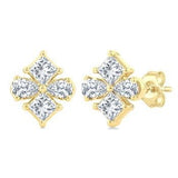 14K Yellow Gold Princess and Pear Cut Diamond Fashion Stud Earrings, 0.35Carat TW