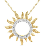 10K Two Tone Sunburst Diamond Pendant, 0.25 Carat tw