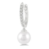 White Gold Pearl Huggie Earrings, 0.12 Carat TW