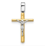 14K Two-tone Polished Crucifix Cross Pendant