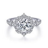 14KW Veronique Vintage Inspired Halo Diamond Engagement Ring w/ 0.37 ctw