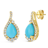 Yellow Gold Turquoise and Diamond Drop Earrings