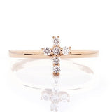 14K Yellow Gold Diamond Petite Cross Ring, 0.13 Carat TW