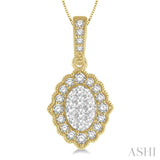 14K Yellow Gold Lattice Edge Oval Shape Lovebright Pendant, 0.25 Carat TW
