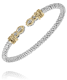 Sterling Silver/14K Yellow Gold 3MM Cuff Bracelet with .06Carat TW Diamonds