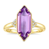 10KYG Hexagon 16x6mm Amethyst & 0.05ctw Diamond Semi-Precious Ring – Size 7