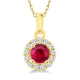 Yellow Gold Diamond Halo 3.25mm Ruby Pendant, 0.05 Carat dia. tw