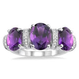 10K White Gold Amethyst and Diamond Past Present & Future Ring, 0.10 Carat dia. TW