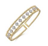 14K Yellow Gold Bujukan Cuff Bracelet with Pave Diamond Connectors,  0.69 Carat TW