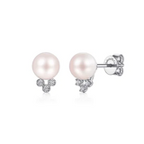 14KW Pearl & Diamond  Stud Earrings w/ 1.06 ct  Pearl & 0.07 ctw Dia.