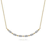 Yellow Gold Curved Bujukan Bar Diamond Necklace, 0.32 Carat TW