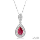 10KW Pear Shape Ruby and Diamond Pendant w/ 0.10ctw & 18" chain