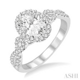 14K White Gold .30Carat Diamond Oval with .55Carat TW Diamond Rounds Engagement Ring Size 7